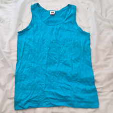 Vintage Fruit of the Loom Women's Teal Single Stitch Scoop Neck Tank Top Size S