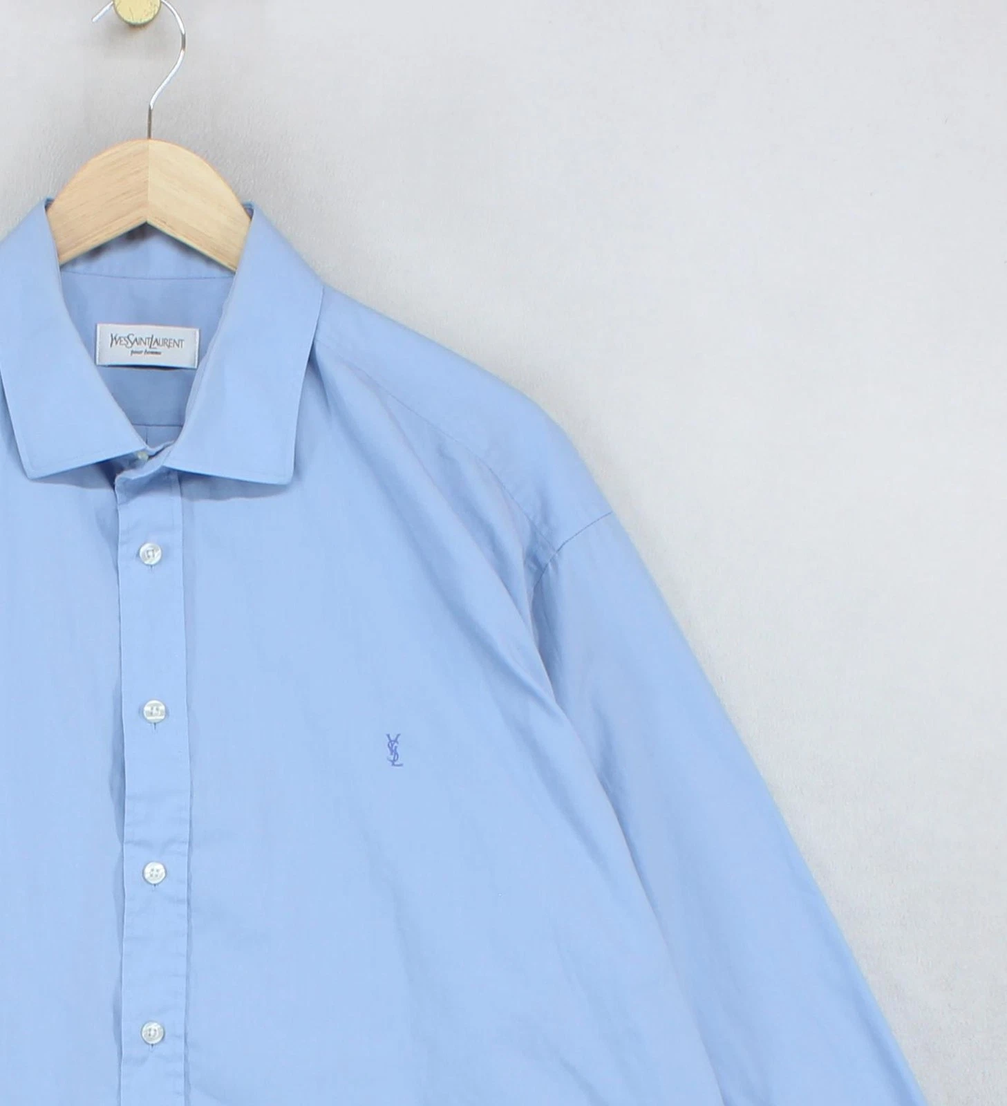 SAINT LAURENT (YSL) Camicia vintage Yves Saint Laurent uomo taglia 46 blu abito vestibilità regolare anni 90