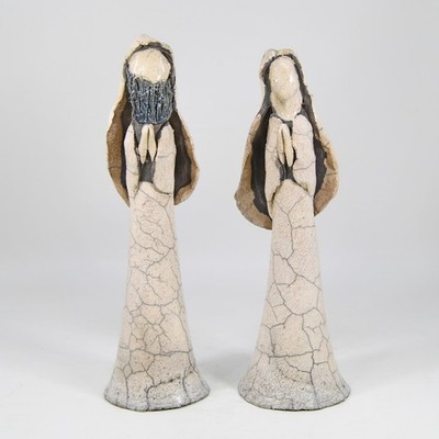 Vtg Raku Glaze Studio Art Pottery Sculpture Figures Man Woman Mary Joseph Signed
