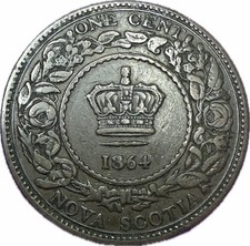 1864 Nova Scotia One Cent Queen Victoria Canada Large Cent Coin