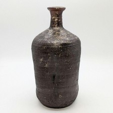 Old Tamba or Echizen style flower vase repaired pottery Japanese antiqu Brown