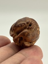 Antique Japanese Wood Netsuke Ram Sheep Edo Meiji Period Carving