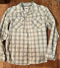 Levis Vintage Pearl Snap Long Sleeve Western Cowboy Plaid Shirt Size M USA