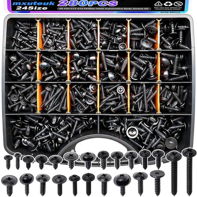 #ad 280PCS Automotive Screws Kit#8#10#12#14 Phillips Head Automotive Body Self Tapp $66.99