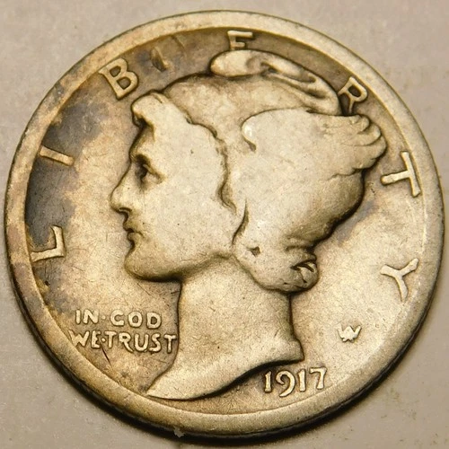 1917 D Mercury Dime G - VG   "Actual Coin Pictured - Appears Cleaned"