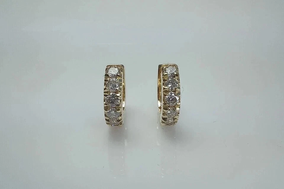 1Ct Round Cut Moissanite Men & Women Huggie Hoop Earrings 14k Yellow Gold Plated - Image 3 of 4