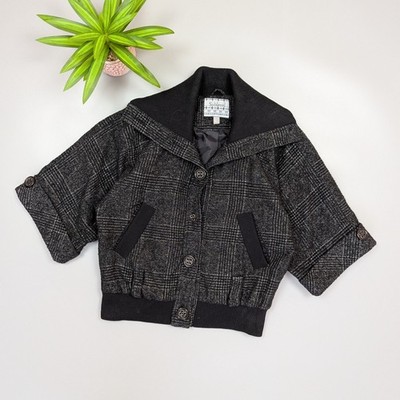Sublevel Avant-Garde VTG Plaid Crop Jacket Wide 3/4 Sleeves Checkered Bomber L