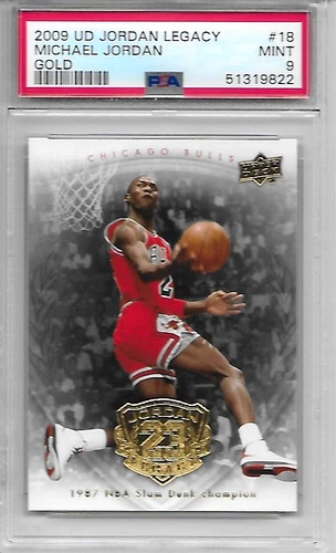 2009 UPPER DECK LEGACY MICHAEL JORDAN CARD #18 SLAM DUNK CHAMPION GOLD PSA 9