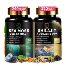 Sea Moss and Shilajit Bundle, All in 1 Supplements with Coenzyme Q10 Ashwagandha