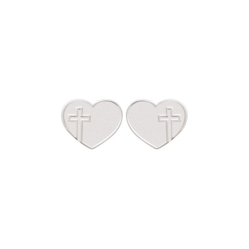 Boucles d'oreilles coeur avec croix en argent 925 massif pour femme