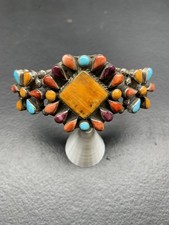 Beautiful Multi-Cluster Cuff, Sterling Silver Signed