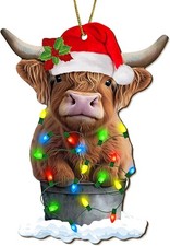 Highland Cow Christmas Tree Ornament - Rustic 3.54 Inch Wooden Keepsake