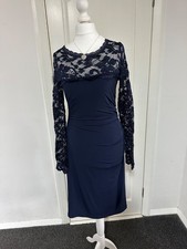 PHASE EIGHT NAVY BLUE RUCHED LACE SLEEVES DRESS SIZE 10