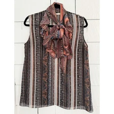 Rodarte Women's Med High Fashion Scarf-Neck Mixed Media Top Boho Artsy Designer