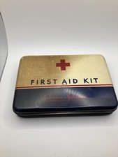 Vintage Johnson & Johnson First Aid Kit Tin With Contents Gauze Cotton Tape