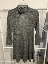 American Eagle Grey Marled Ribbed Knit Keyhole Back Mock Neck Mini Dress Medium