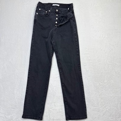 NA-KD Jeans Womems 25 EU34 Black High Waist Straight Leg Jeans Button Fly Denim