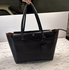 Tory Burch Black Leather Large Size Parker Tote Shoulder Bag Gold Logo