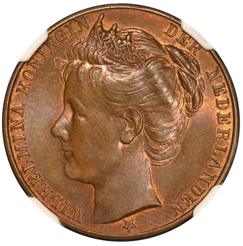 1898 Netherlands Wilhelmina Inauguration 24mm Bronze Medal - NGC MS 63
