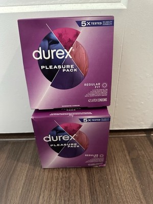 Lot Of 2 Durex Pleasure Pack Assorted Condoms 42 Count Lubricated Regular Fit