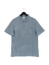 White Stuff Men's Polo L Blue Striped Cotton with Polyester Basic