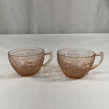 Set of 2 Vintage Jeanette Glass Pink Teacups Cherry Blossom design