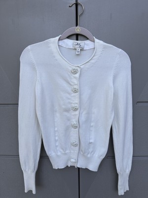 Milly Rare Cream Cardigan w/ Delicate Rose Buttons Sweater Cotton Classiccore XS