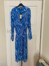 Sosandar blue & white animal print lined belted midi shirt dress. BNWT. Size 12.