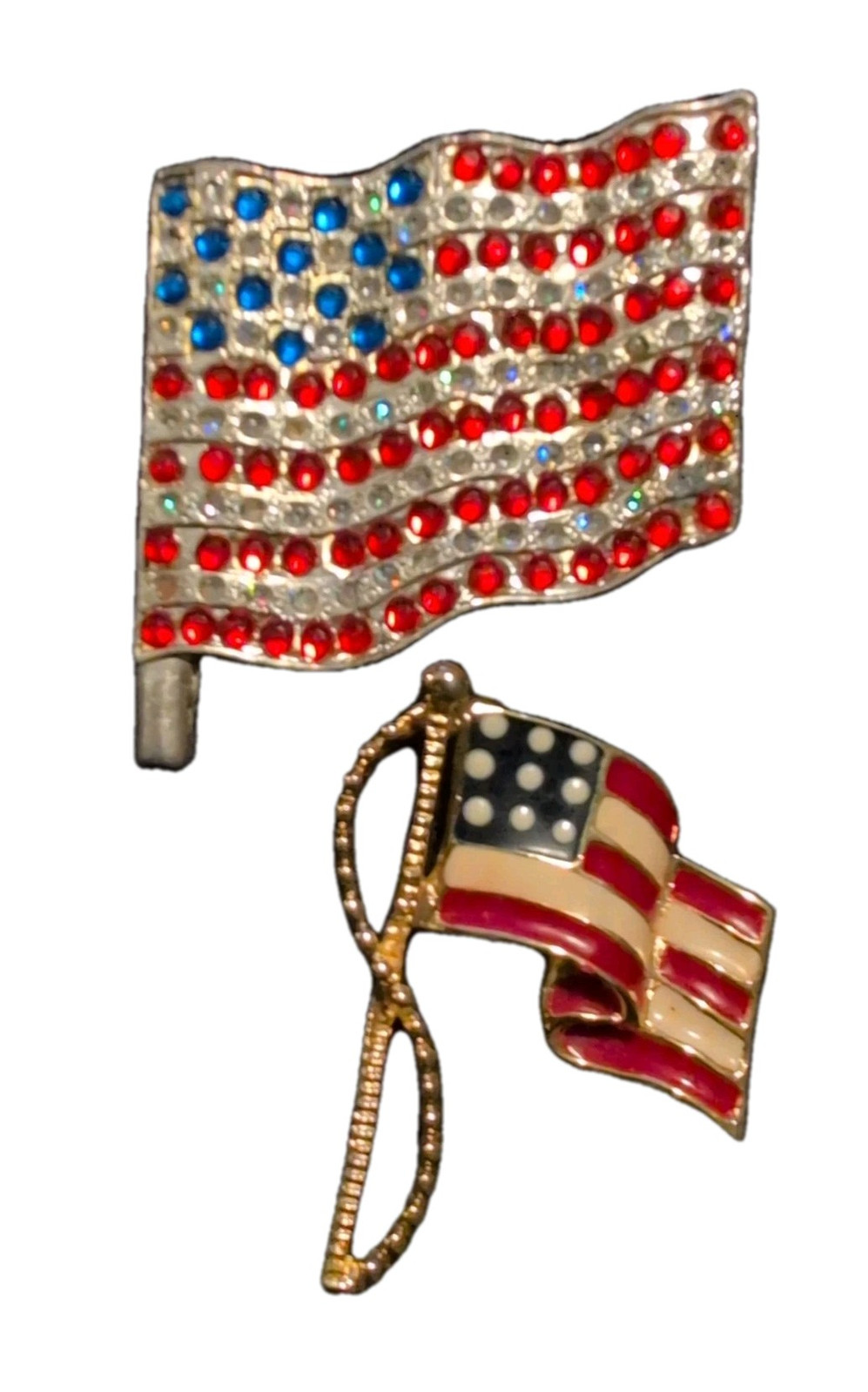 USA PINS United States America  Enamel Rhinestones July 4th  Pinbacks Lot Of 2