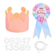 Birthday Crown Brooch Pin Set for Theme Party Decoration, Multicolor/Light Pink