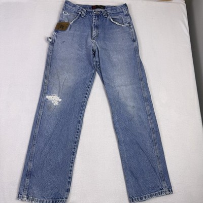 Wrangler Riggs Workwear Carpenter Jeans Men s 32x34 Medium Wash Distressed Denim