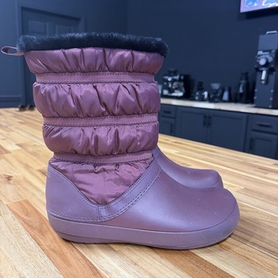 Crocs Crocband Winter Boot Women's Size 10 Burgundy Faux Fur NO INSOLES