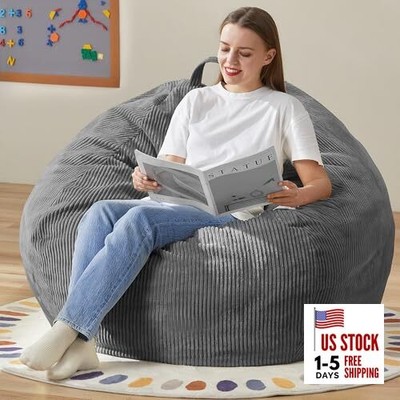  Bean Bag Chair Large Bean Bag with Filler Included Bean Bag Chairs 3.5FT Grey
