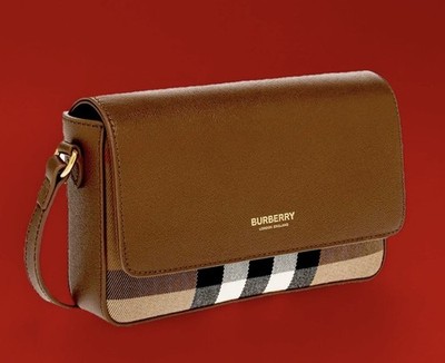 NEW! Brown Burberry Hampshire Small House Check & Leather Crossbody Bag/$1,150
