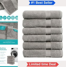 Bath Towels Set of 6 24 x 50 Inch 100 Percent Cotton 515 GSM Gray Soft