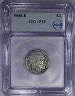 1916-S Buffalo Nickel 5C ICG F12