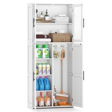 COSTWAY Broom Closet Storage Cabinet Wooden Utility Organizer w/Doors-White