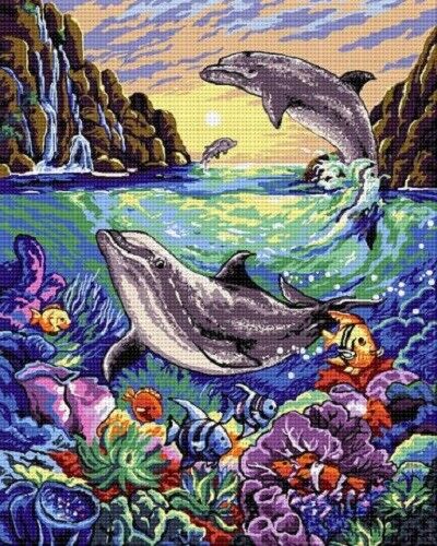 Hudemas Animals Needlepoint Canvas Your Choice- Lassie Collie/Dolphins Game OR A - Bild 1 von 4