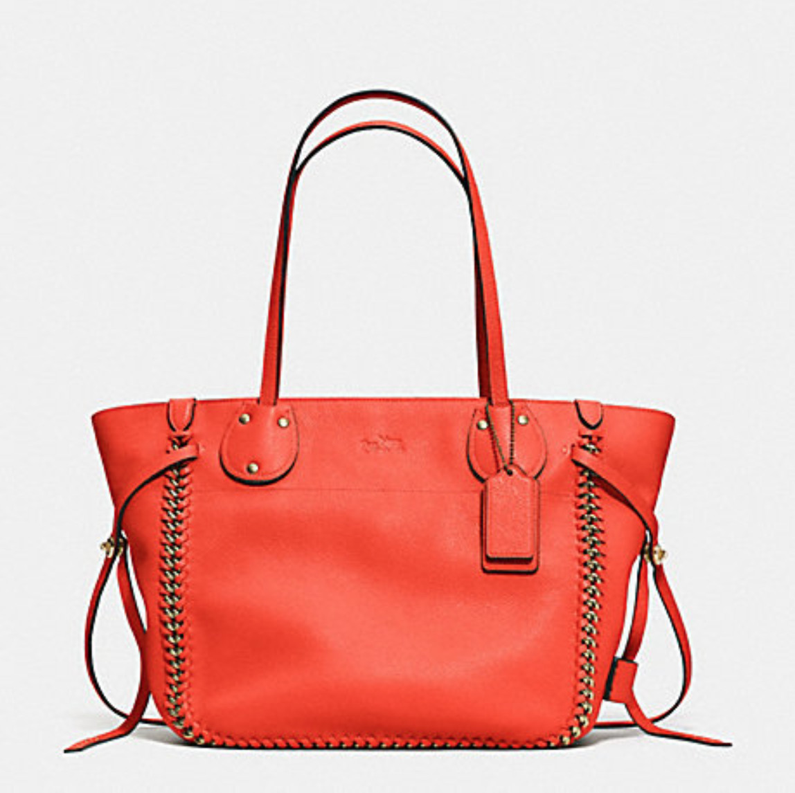 NWT COACH TATUM LEATHER WHIPLASH TOTE HANDBAG LIGHT GOLD CORAL RED F34398