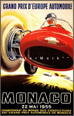 Grand Prix Monaco 1955 Vintage Poster Print Retro Style Car Racing Art Repro 