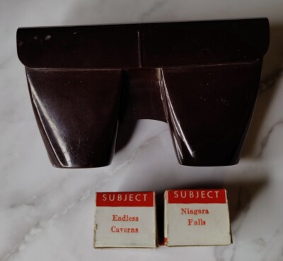 Vintage TRU-VUE 3D stereoscopic viewer & 2 film strips Bakelite Endless Caverns+