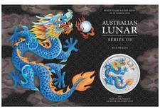 2024 Australia $1 Lunar Colorized BLUE Dragon 1 oz Silver IN CARD Perth Mint
