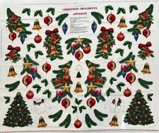 VIP Cranston Fabric Panel Christmas Ornaments Appliques Bells Trees Pine Boughs