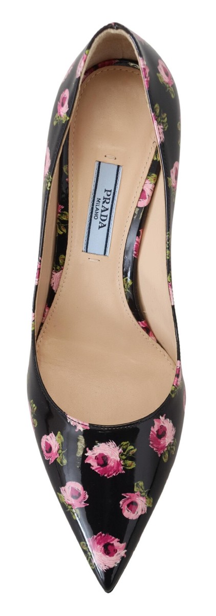 PRADA Shoes Black Leather Floral Heels Stilettos Pumps EU39 PRADA Shoes Black Leather Floral Heels Stilettos Pumps EU39