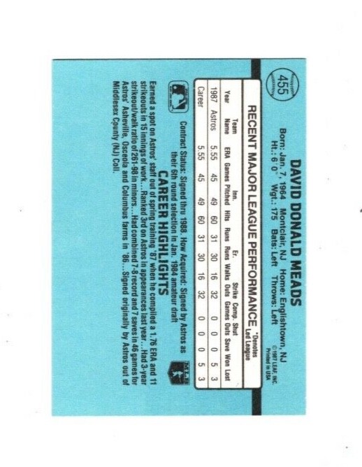 1988 Donruss Dave Meads 4 Rookie Cards 455 Houston Astros 4 CARDS