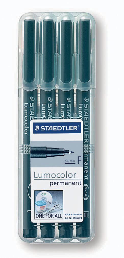 STAEDTLER Lumocolor 318-9WP4HZ Permanent Overhead Marker Fine Pack of 4 in Box w