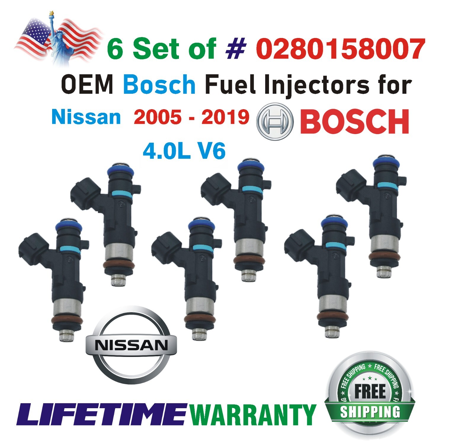 GENUINE Bosch SET of 6 Fuel Injectors for 20052019 Nissan 4.0L V6