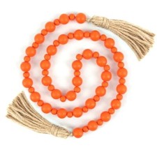 Wood Bead Garland with Tassels, Farmhouse Rustic Decor Prayer Beads Boho Orange