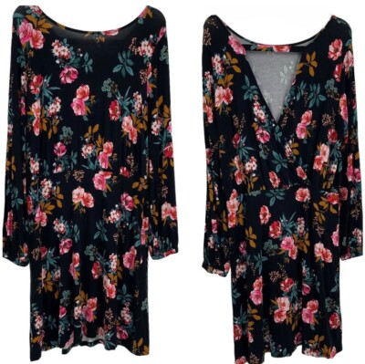Ann Taylor LOFT NWT Women Black Floral Dress Size 14 Deep-v Back Long Sleeves