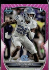 Tony Grimes 2022 Bowman University Chrome #75 Pink Refractor North Carolina 1st